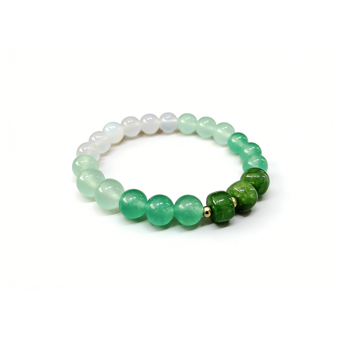 MOTS10-Green Jade Gradient Beaded Bracelet with Decorative Accent Bead
