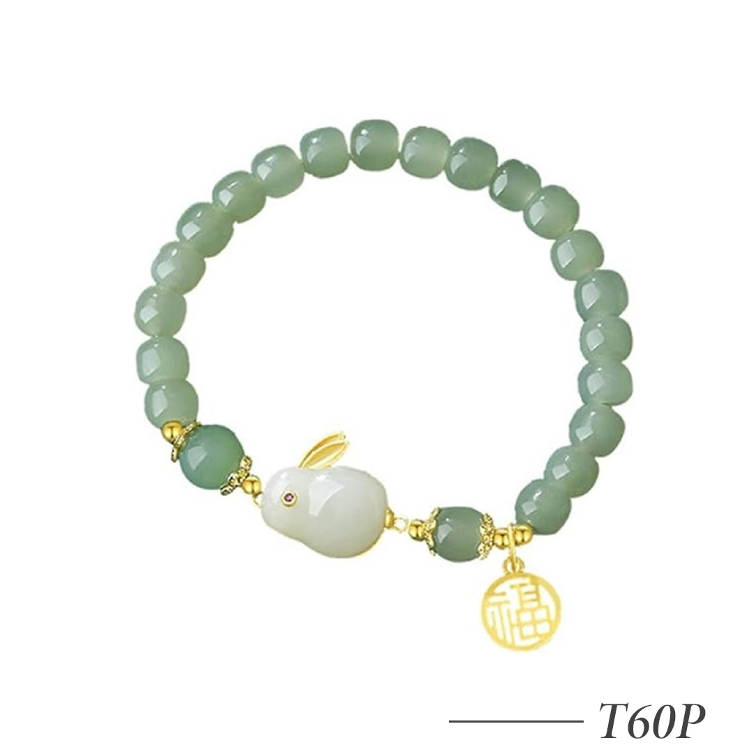 T60P-Jade Beaded Bracelet with Decorative Charm