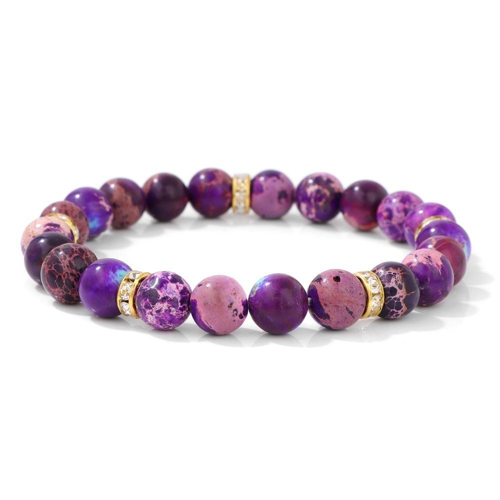 MT10-Natural Agate Beaded Bracelet with Zircon Accent