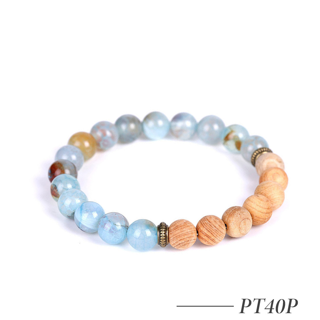 PT40P-Natural Lava Stone Diffuser Bracelet with Crack Agate and Wood Beads 8mm Aromatherapy Bracelet