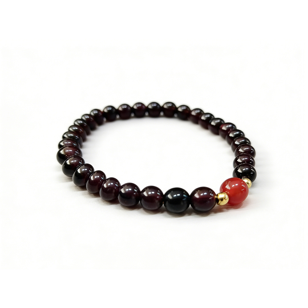BP5-Garnet Beaded Bracelet with Red Agate Accent