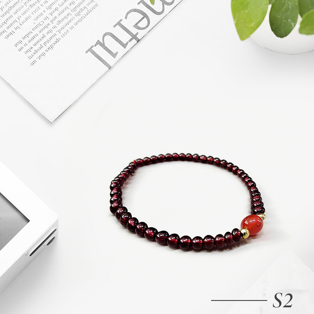 S2-Garnet Beaded Bracelet with Red Center Bead
